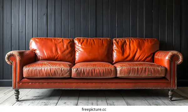 Vintage Leather Sofa in Rustic Living Room