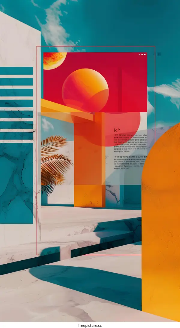 Abstract Geometric Architecture with Palm Tree and Sun