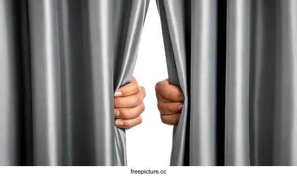 [Transparent Background PNG]Hands Pulling Back Gray Curtains