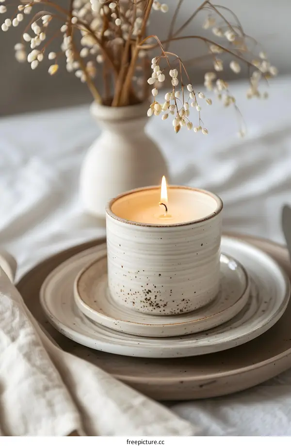 White Ceramic Candle on Table Setting