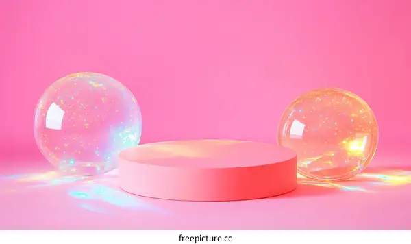 Pink Geometric Abstract Display Background with Crystal Spheres