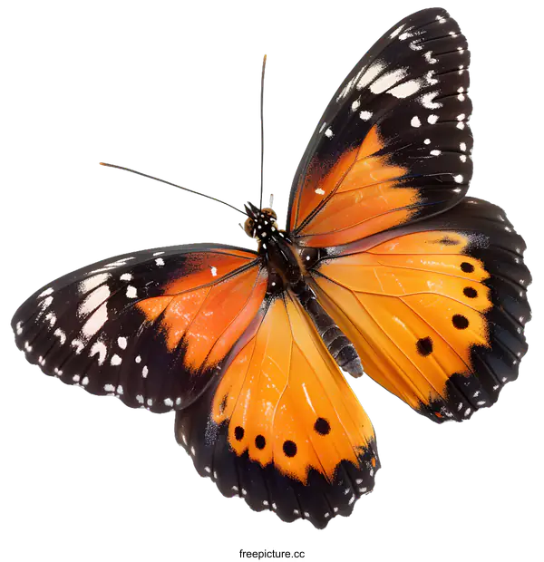 [Transparent Background PNG]Orange and Black Butterfly with White Spots on Wings