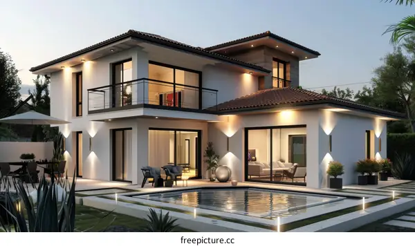 Modern Luxury House Exterior with Pool