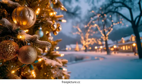 Christmas tree with lights in the background