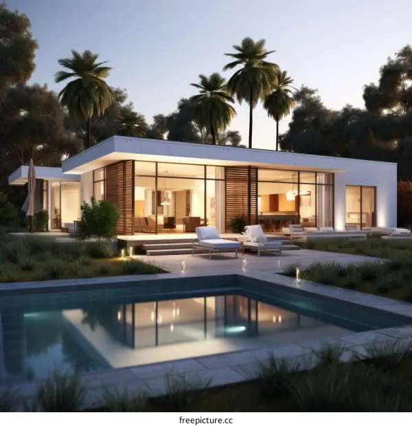 Modern House Exterior Design With Pool And Trees