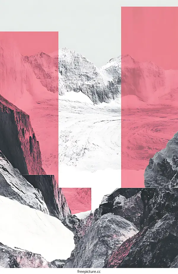 Abstract Collage of Pink and Grey Mountains