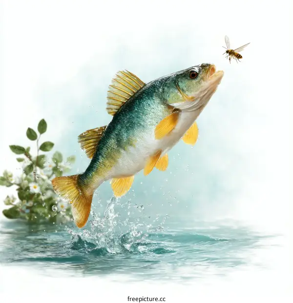 Fish Jumping in Water with Insects