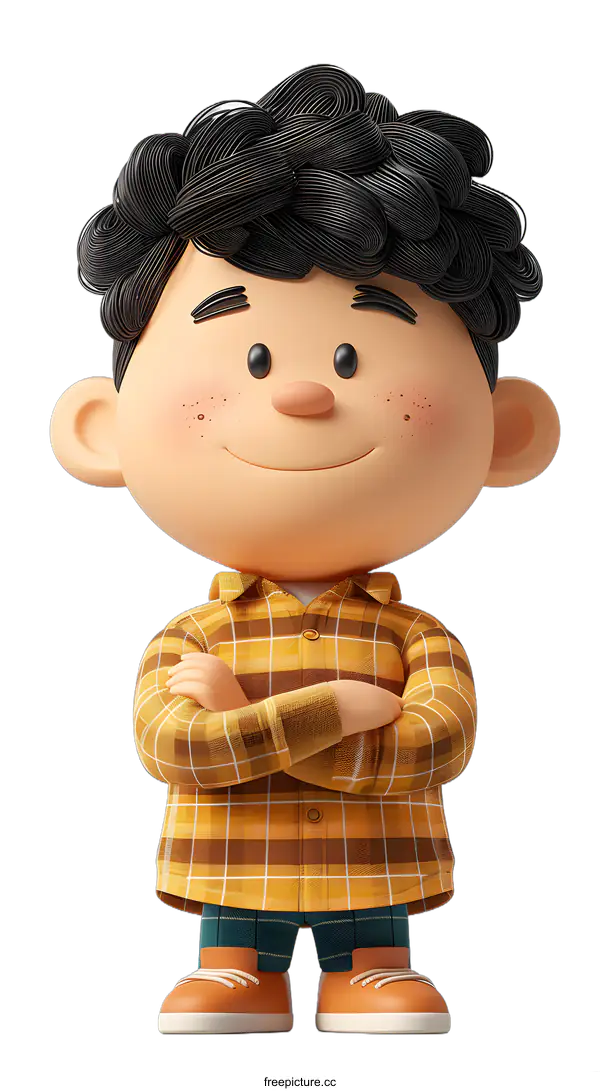 [Transparent Background PNG]Smiling Cartoon Boy With Crossed Arms