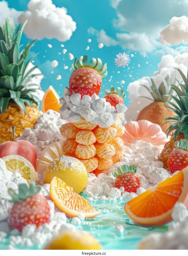 Whimsical winter wonderland of citrus and strawberries