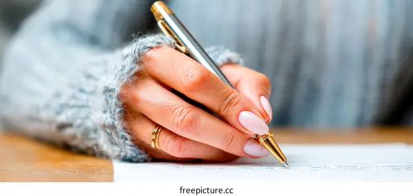 Woman Writing on Document Close-up