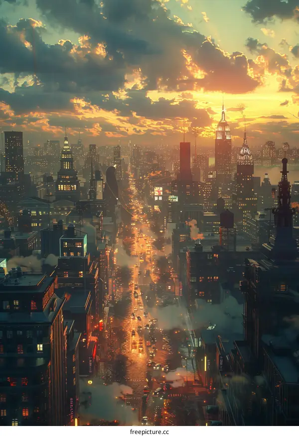 A Futuristic Cityscape at Sunset
