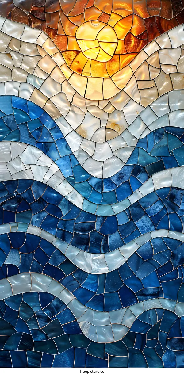 Abstract Mosaic Ocean Sunset Pattern