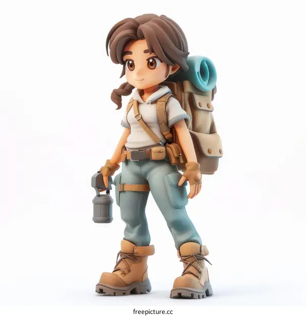 A young girl in an adventure outfit