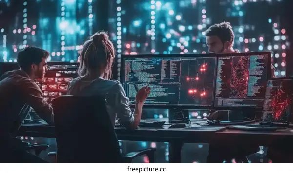 Team of IT Professionals Working Late Night