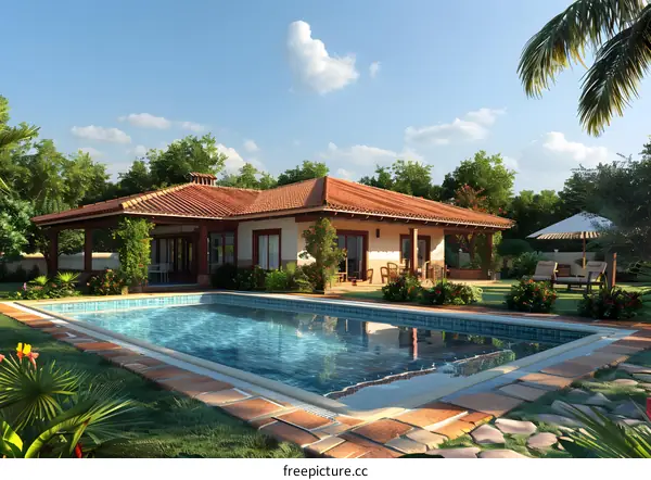 Modern Poolside House with Mediterranean Style