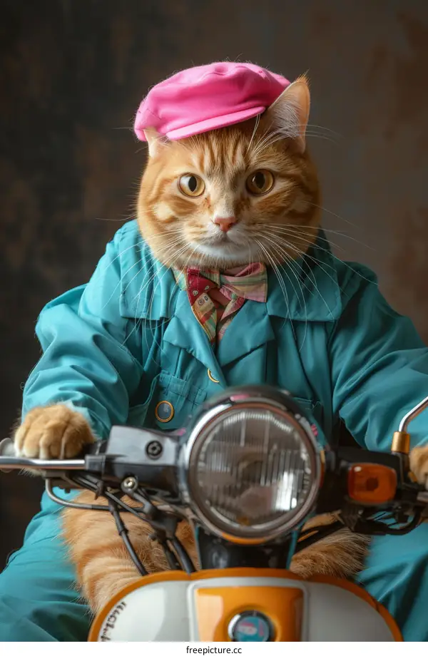 Cute Cat Riding a Scooter in a Stylish Outfit