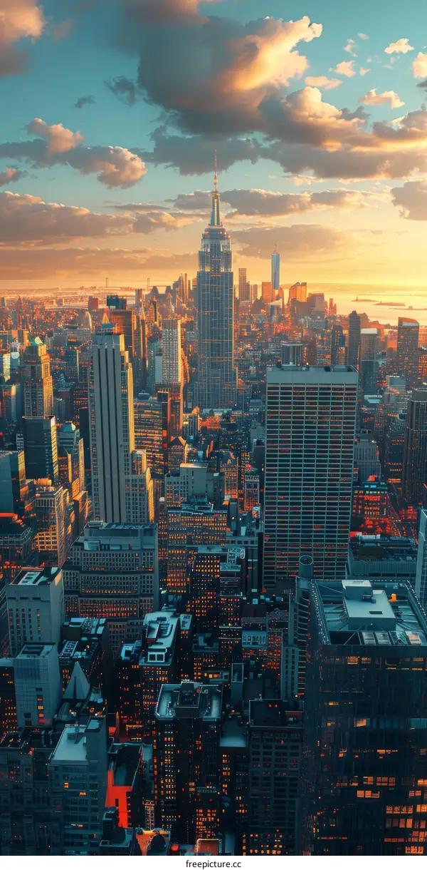 New York City skyline at sunset