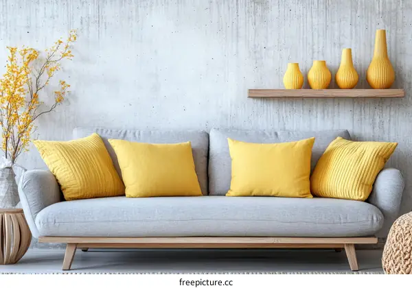 Modern Living Room with Yellow Accents