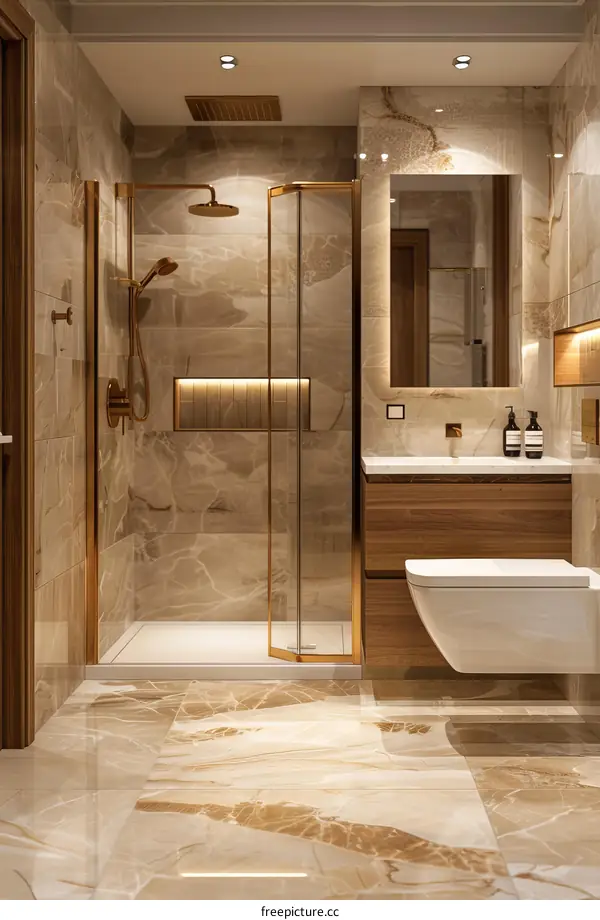 Modern Luxury Bathroom Design with Marble Tiles