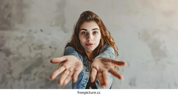 Young woman holding her hands out in front of her