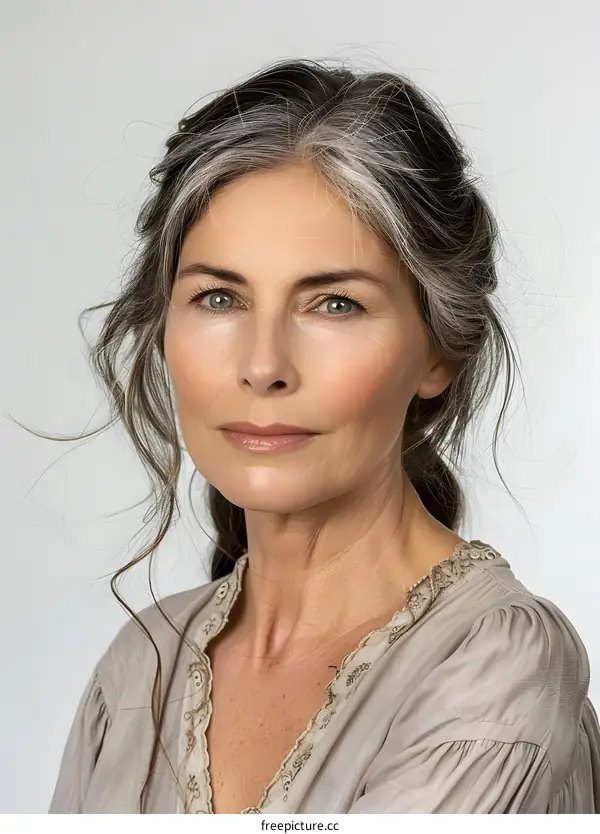 Portrait of a Mature Woman with Grey Hair