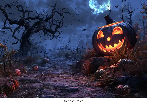 Spooky Halloween Pumpkin Under the Moon