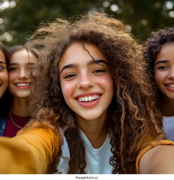 Close Up Selfie of Happy Diverse Group of Female Friends