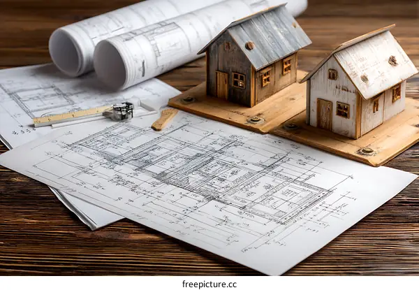 Architectural Plans with Miniature Houses