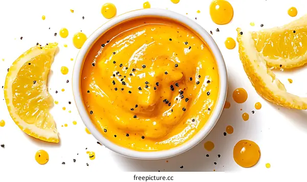 Orange Dip in Small Bowl with Lemon Slices