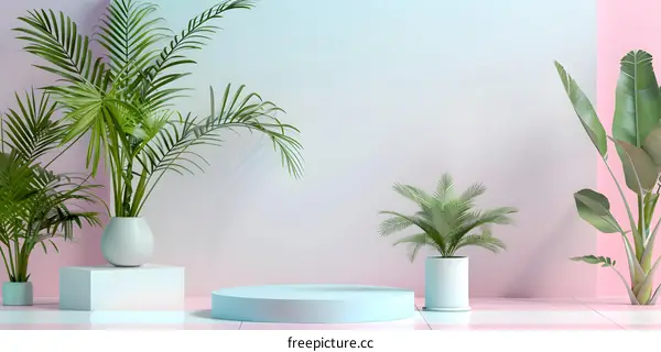 Tropical Plants and Minimalist Podium for Product Display