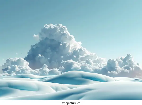 A beautiful winter landscape with snow-covered sand dunes and a large white cloud in the background
