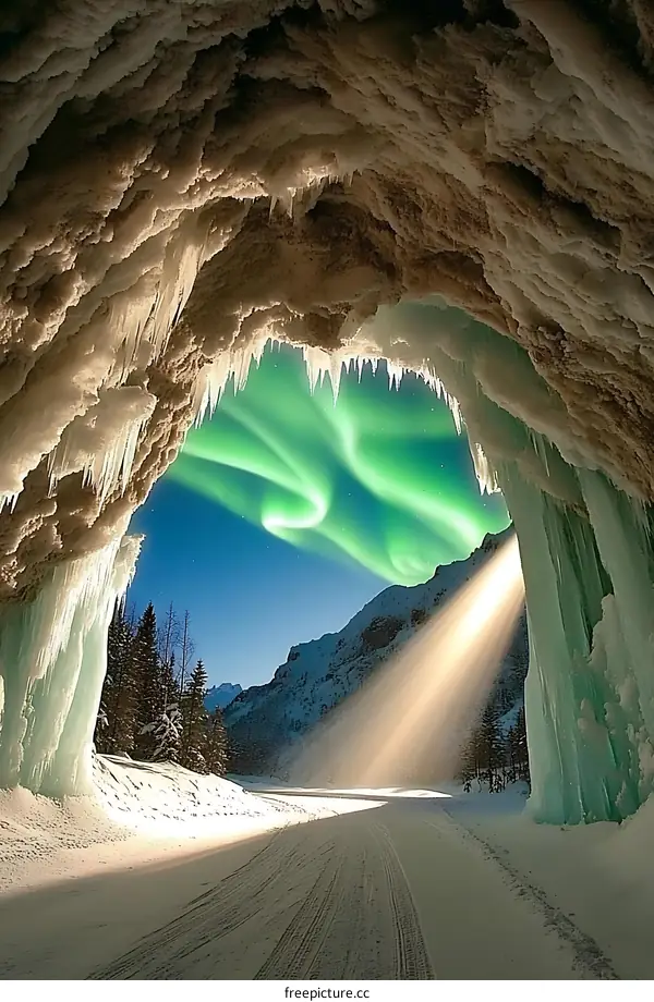 Aurora Borealis Viewed Through an Ice Cave