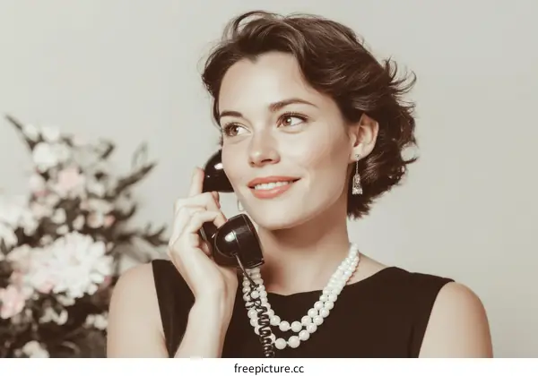 Vintage Woman Talking on a Retro Telephone