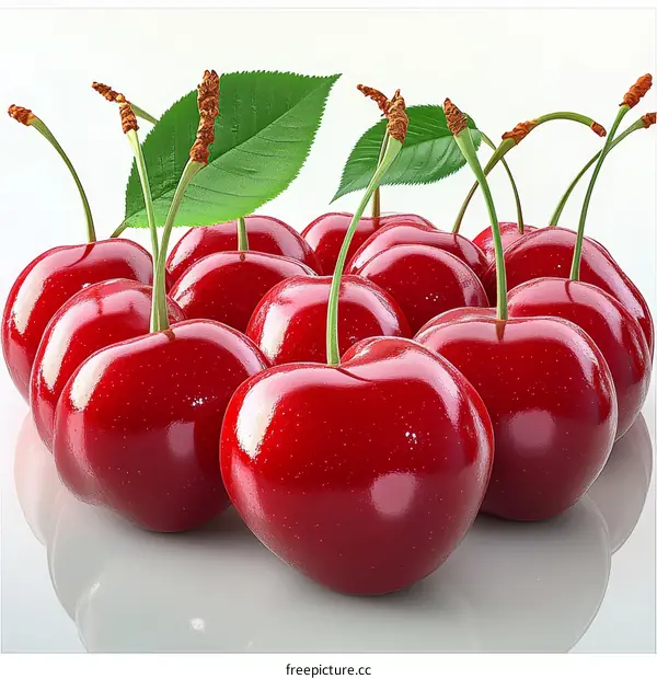 Fresh Cherries Close-up with Leaves
