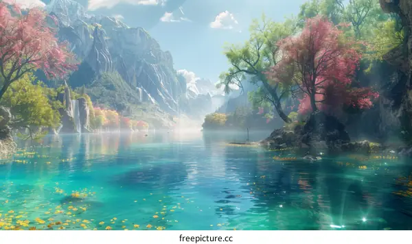 Colorful Trees by the Blue Lake