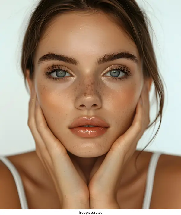 Close up Portrait of a Beautiful Woman with Freckles