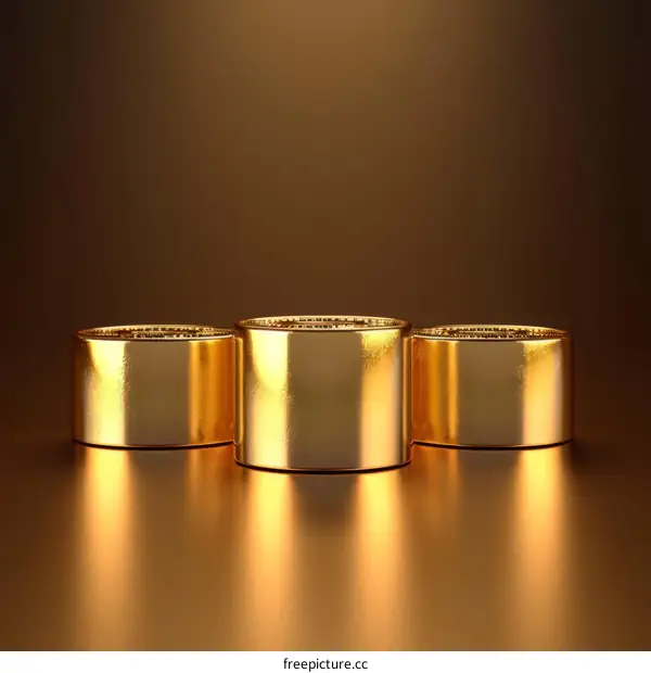 Three golden podiums on a golden background