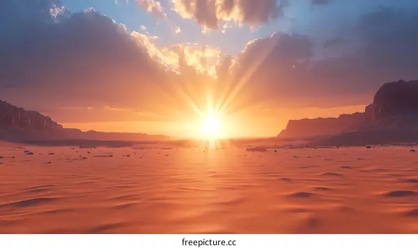 Desert Sunset Sunbeams Dramatic Landscape