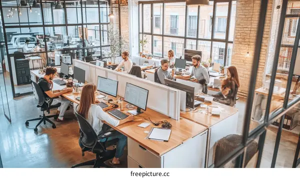 Modern Open Plan Office Workspace with Diverse Workers