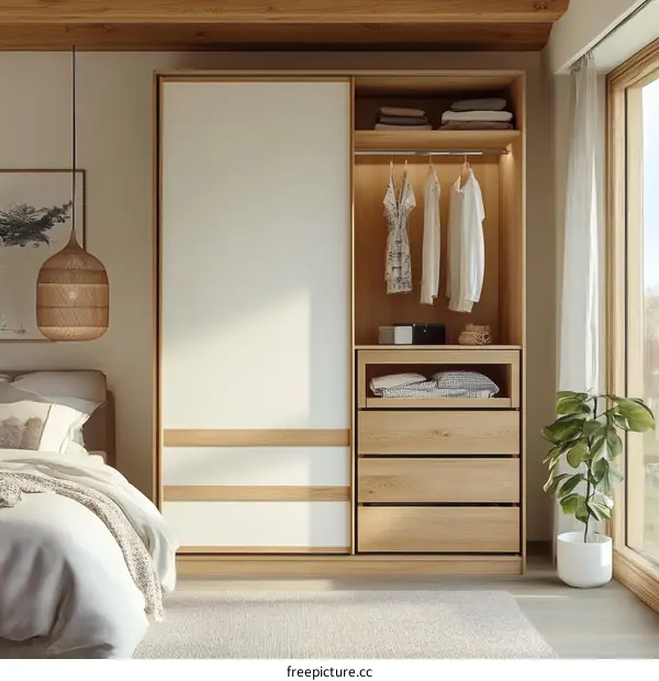 Modern Wooden Sliding Wardrobe in a Bedroom