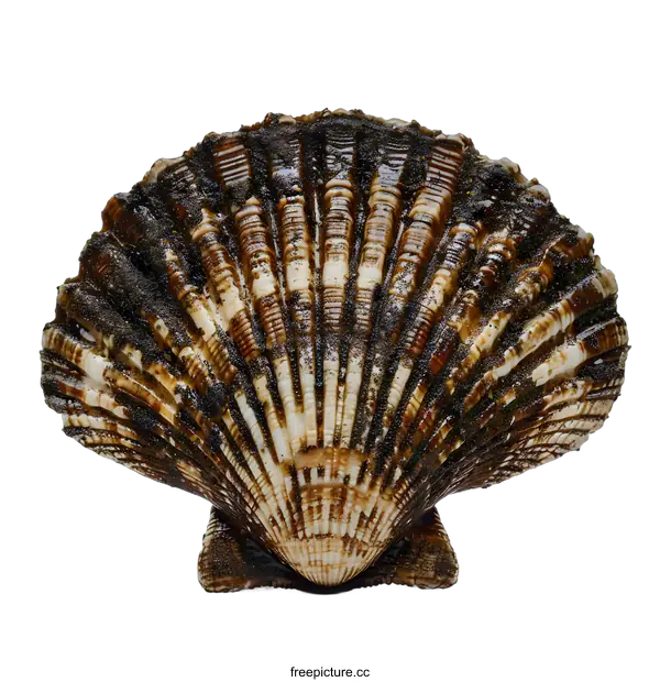 [Transparent Background PNG]A beautiful image of a single scallop shell against a white background.