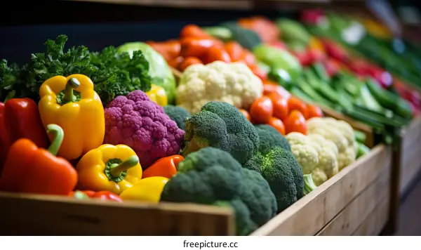 Fresh and colorful vegetables and fruits at a local farmer's market