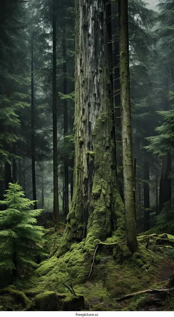 A Tall Tree in a Damp Forest