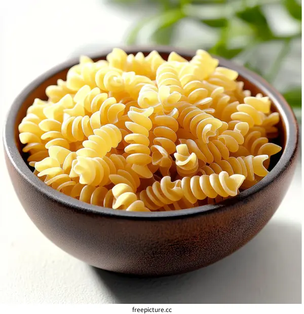 Spiral Pasta in a Wooden Bowl Food Photography