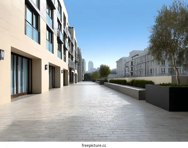 Modern Urban Courtyard Exterior View