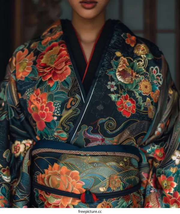 A woman wearing a kimono with a floral pattern