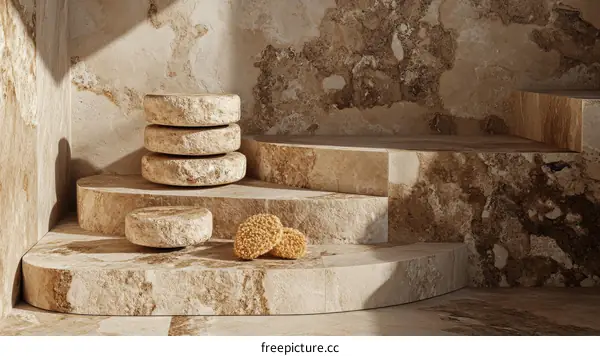 Natural Stone Display Platform with Spa Accessories