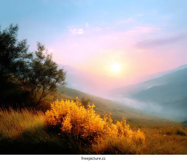 Majestic Sunrise Over Misty Mountains
