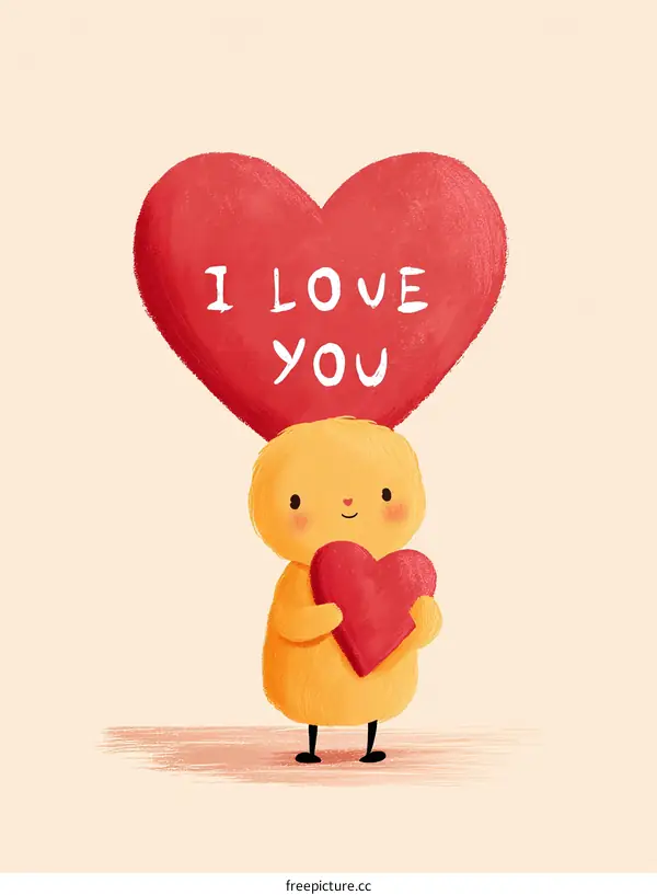 Cute Character Holding a Big Heart