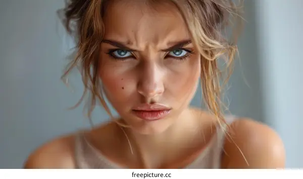 Close Up Portrait of a Woman with a Powerful Expression